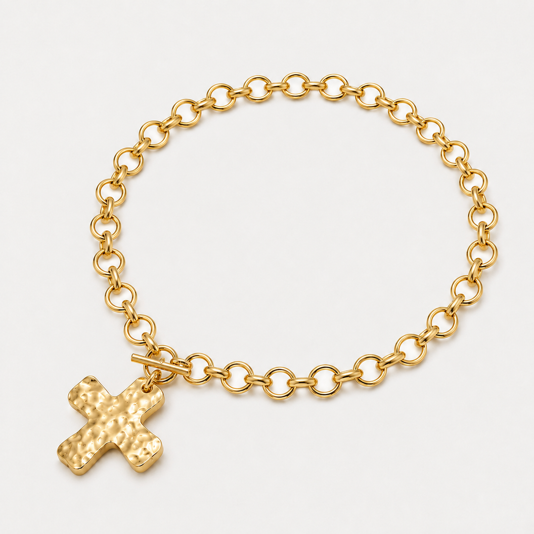 Vintage Hammered Cross Pendant Necklace
