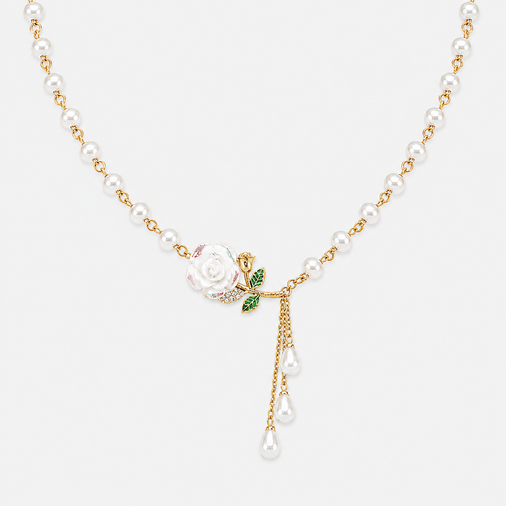 Rose &amp; Pearl Tassel Necklace
