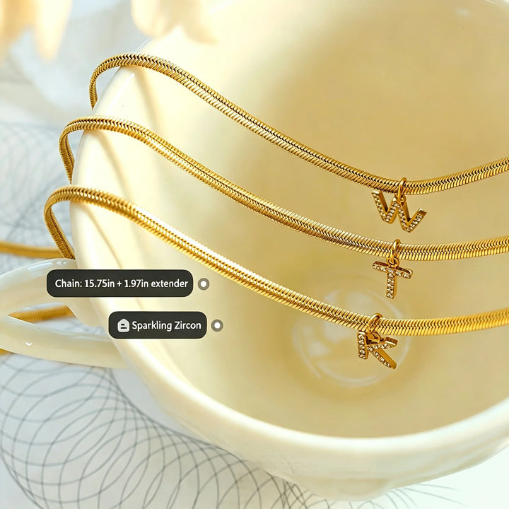 Pavé Initial Pendant Snake Chain Necklace