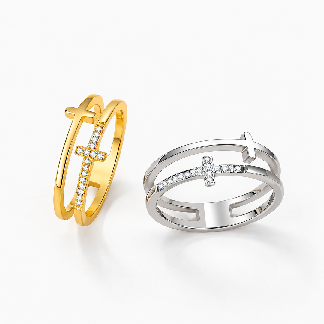 "Cross of Faith" Double-Layer Ring
