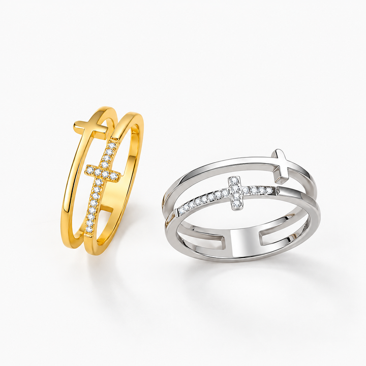 "Cross of Faith" Double-Layer Ring