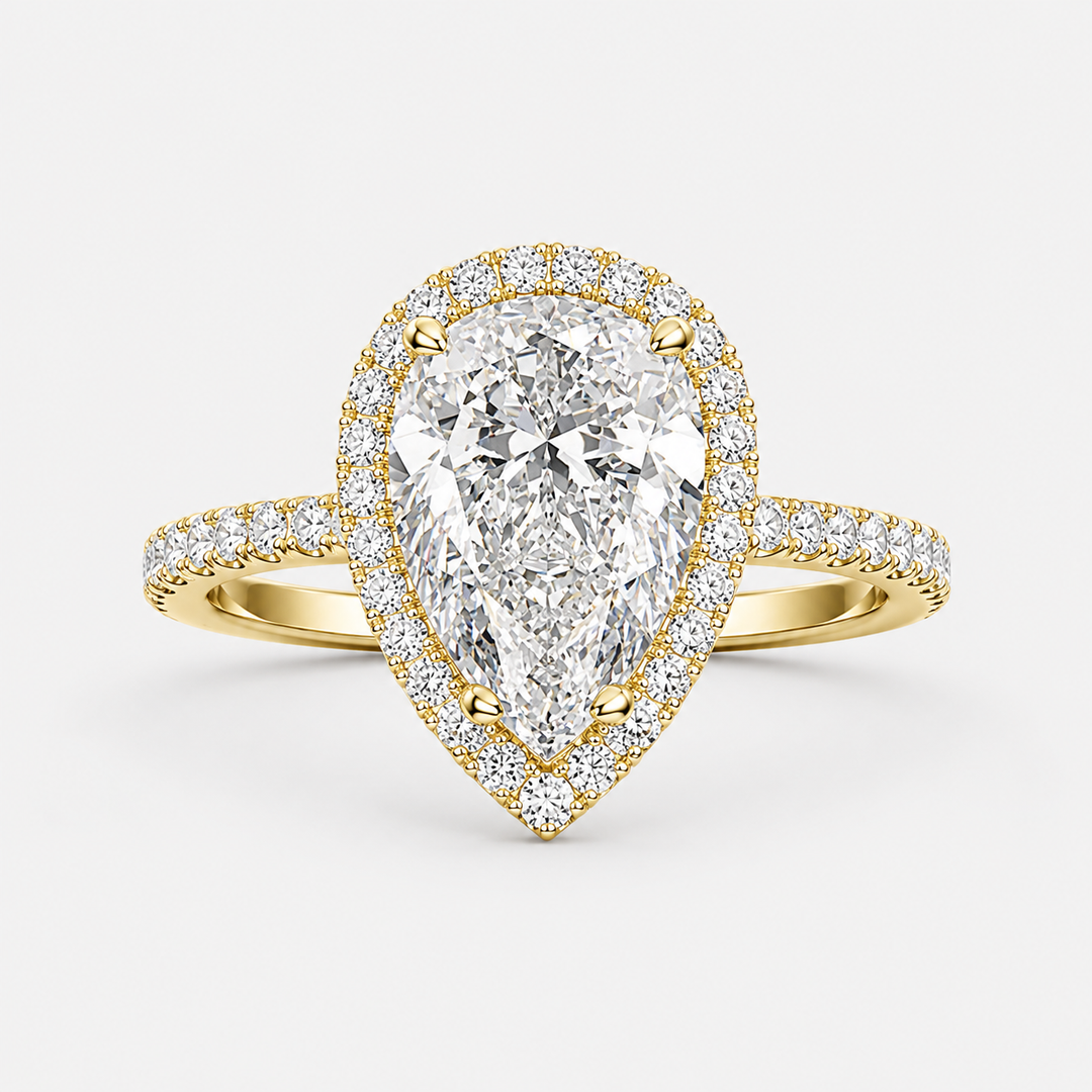 Pear Halo CZ Ring