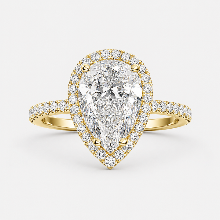 Pear Halo CZ Ring