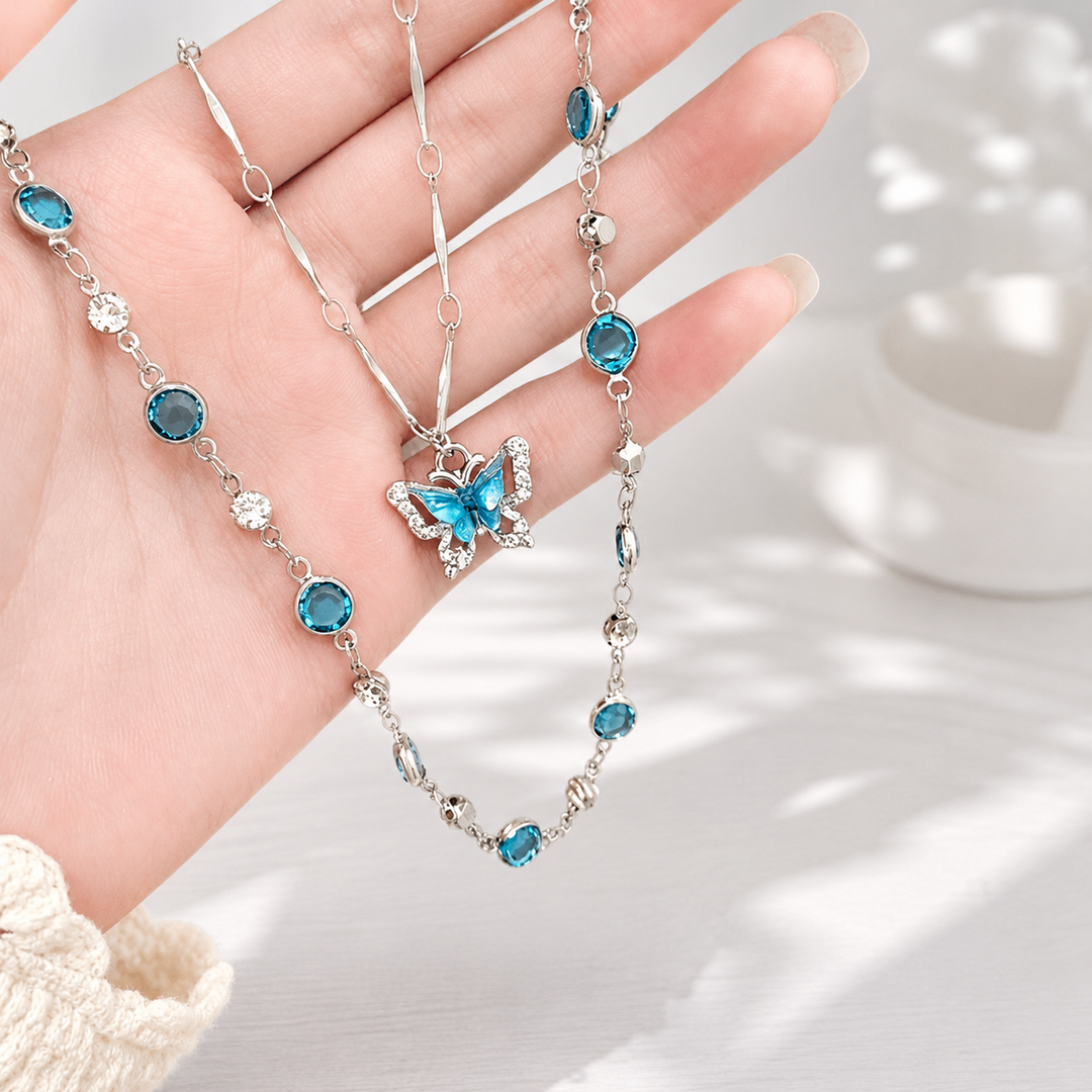 Blue Butterfly Layered Necklace