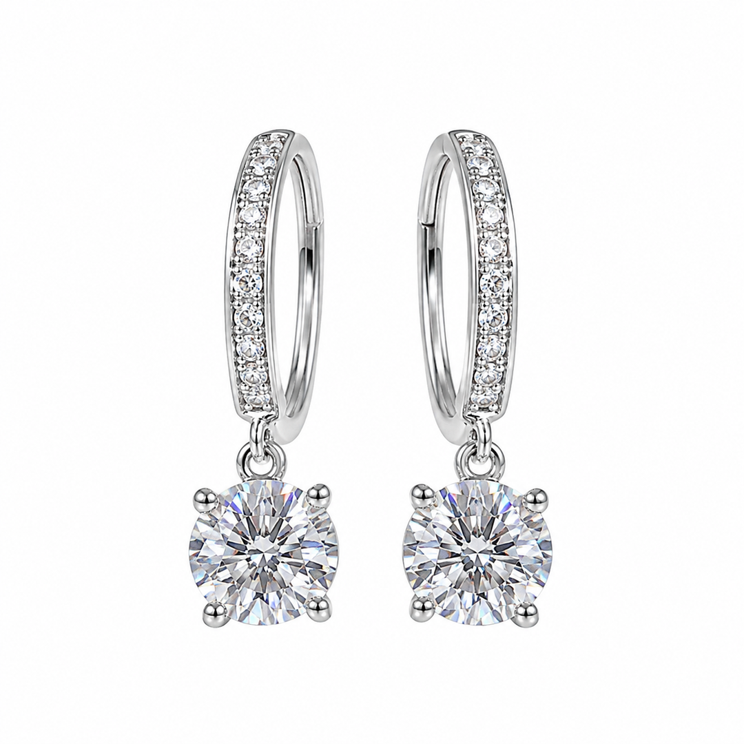 Round CZ Drop Hoop Earrings