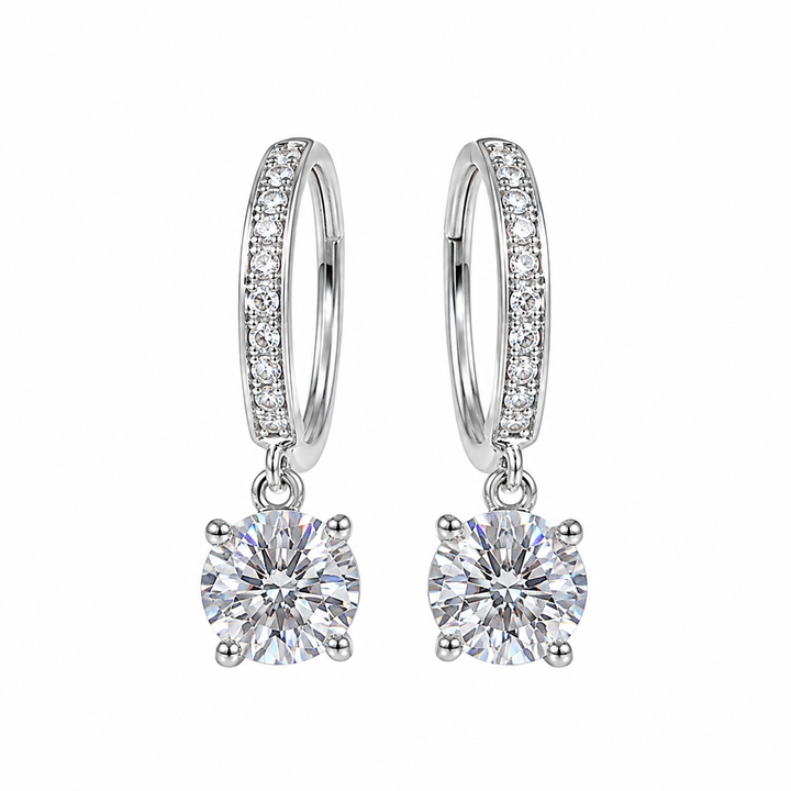 Round CZ Drop Hoop Earrings