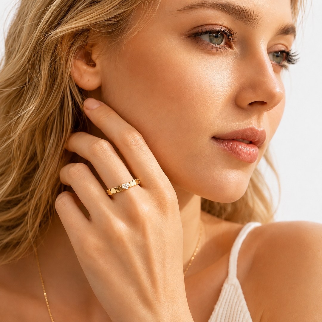 Pavé Heart Stainless Steel Ring