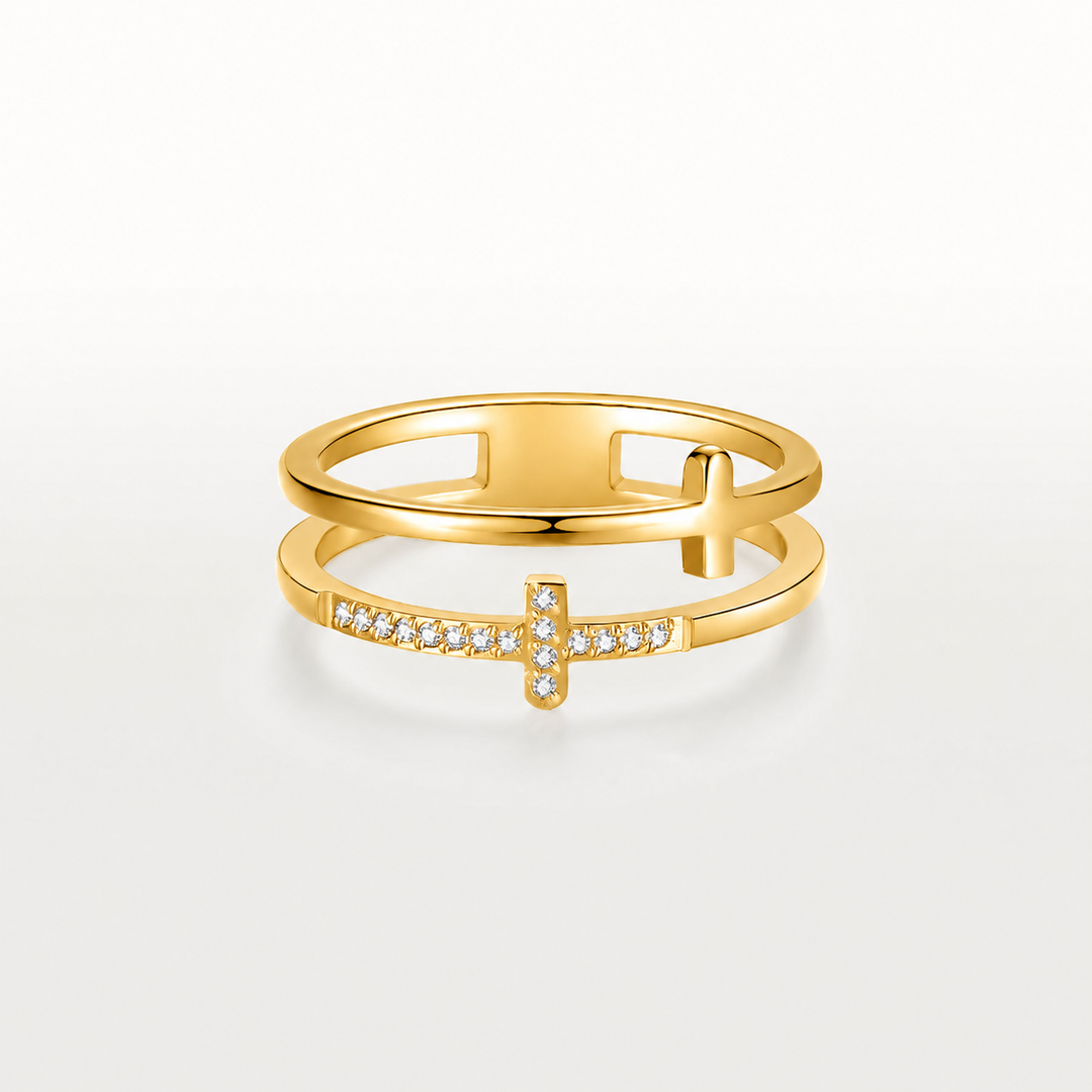 "Cross of Faith" Double-Layer Ring