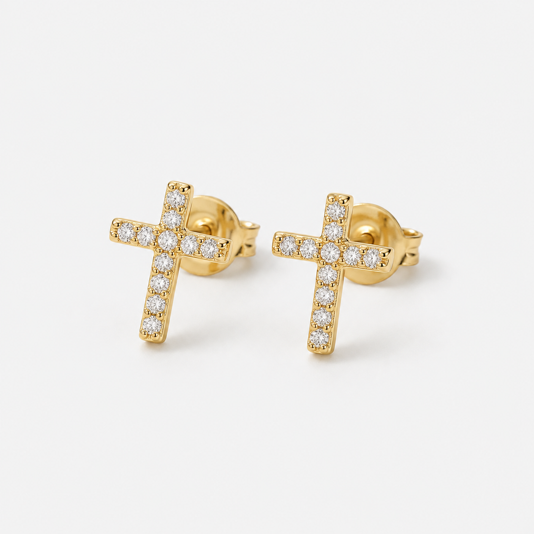 Pavé Cross Stud Earrings