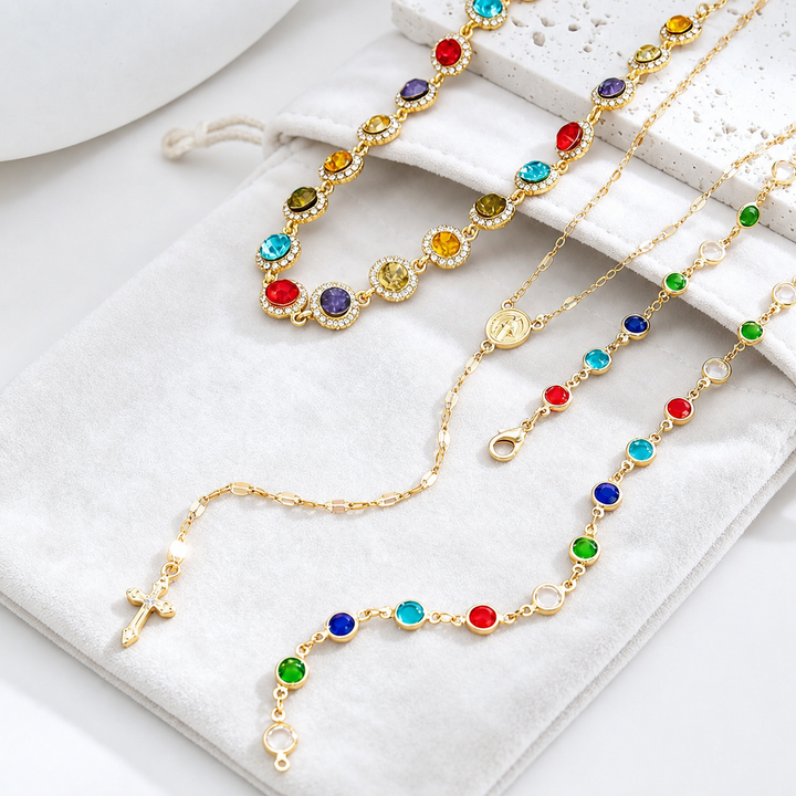 Multicolor Cross Tassel Layered Necklace