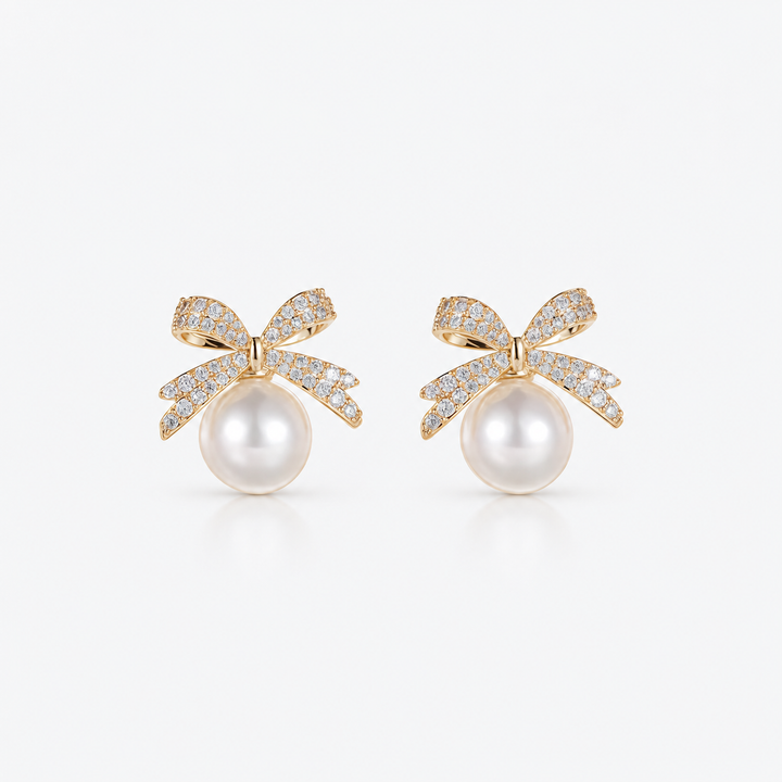 Elegant Bow Pearl Stud Earrings