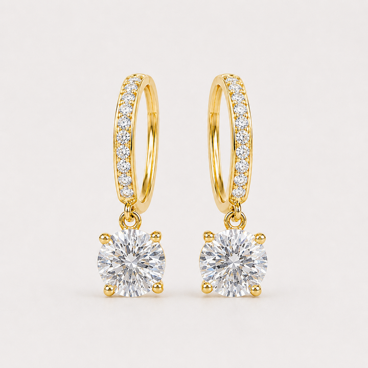 Round CZ Drop Hoop Earrings
