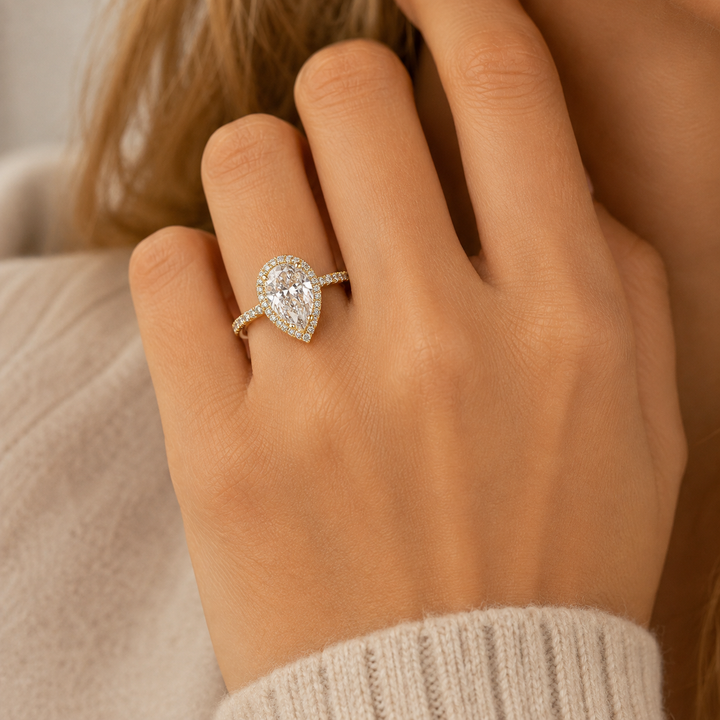 Pear Halo CZ Ring