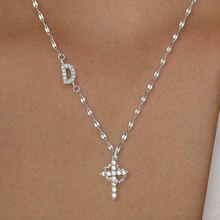 Initial Cross Zircon Pendant Necklace