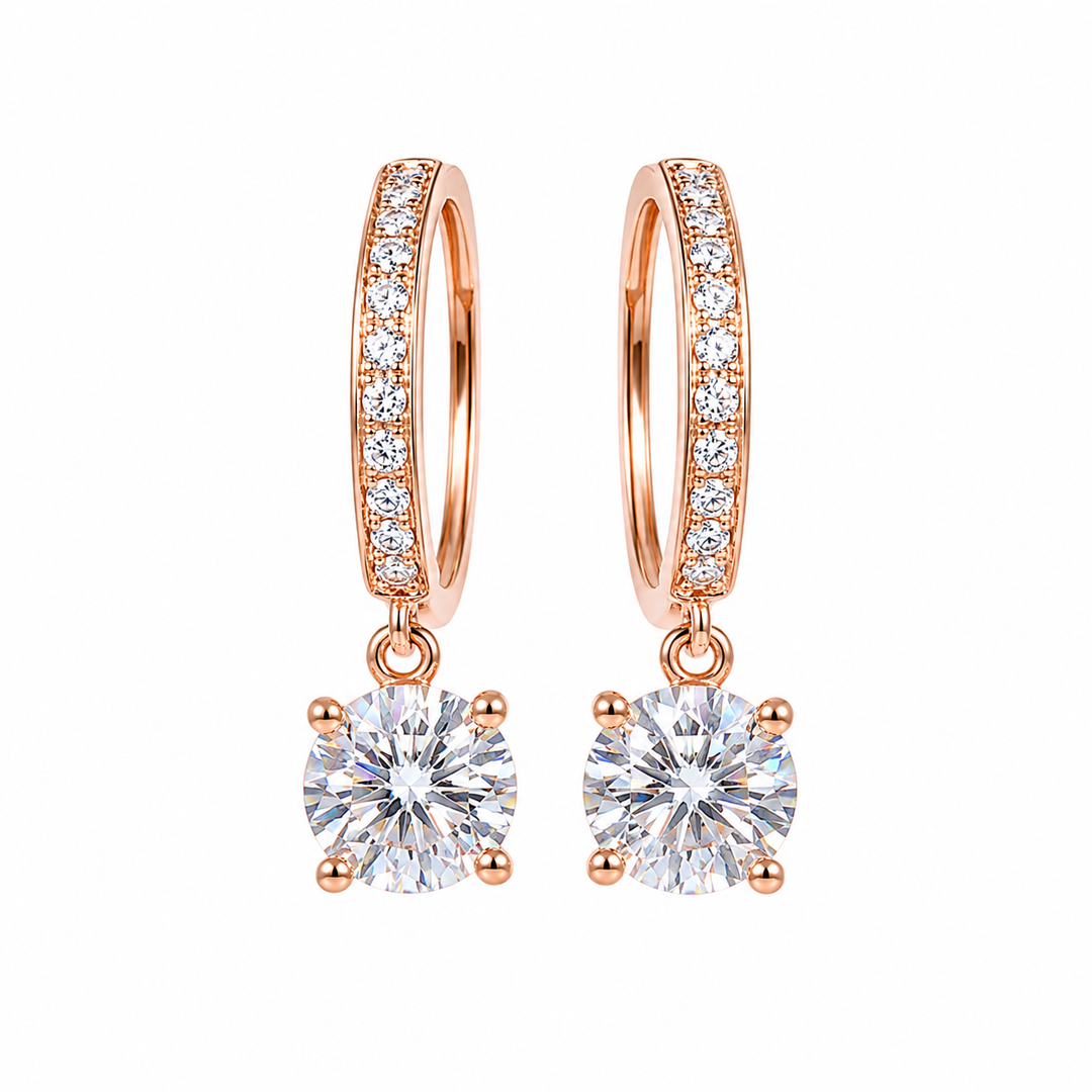 Round CZ Drop Hoop Earrings
