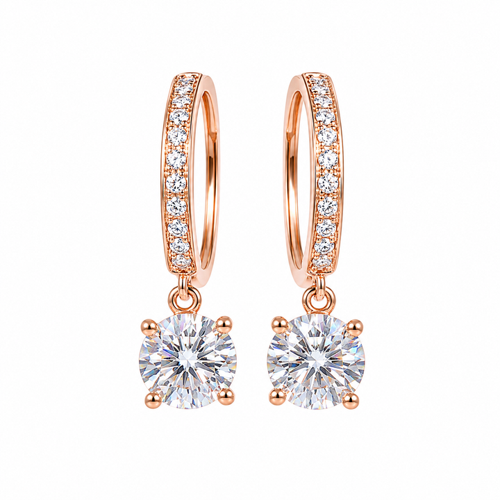 Round CZ Drop Hoop Earrings
