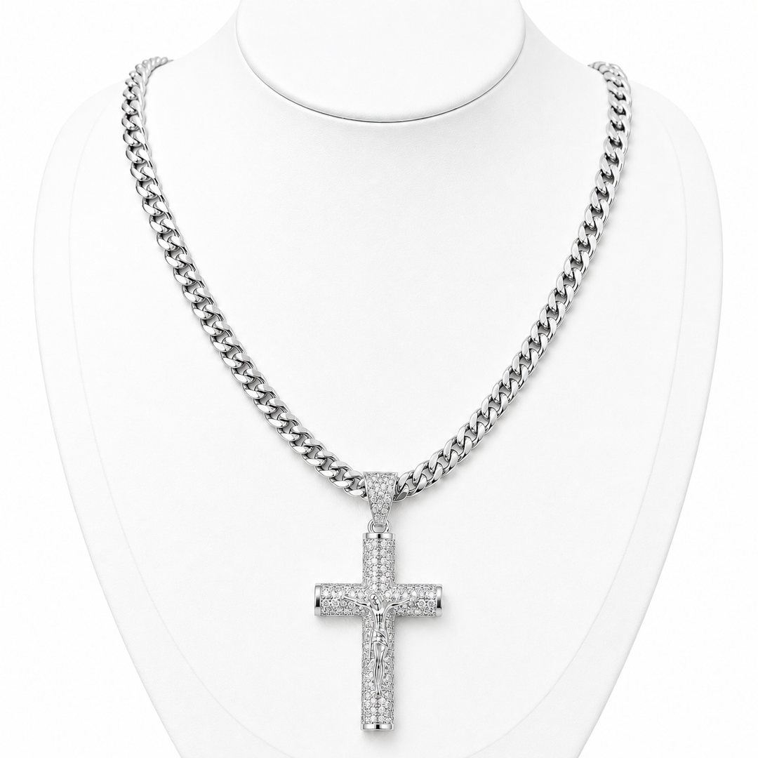 Full-Diamond Jesus Cross Pendant Necklace