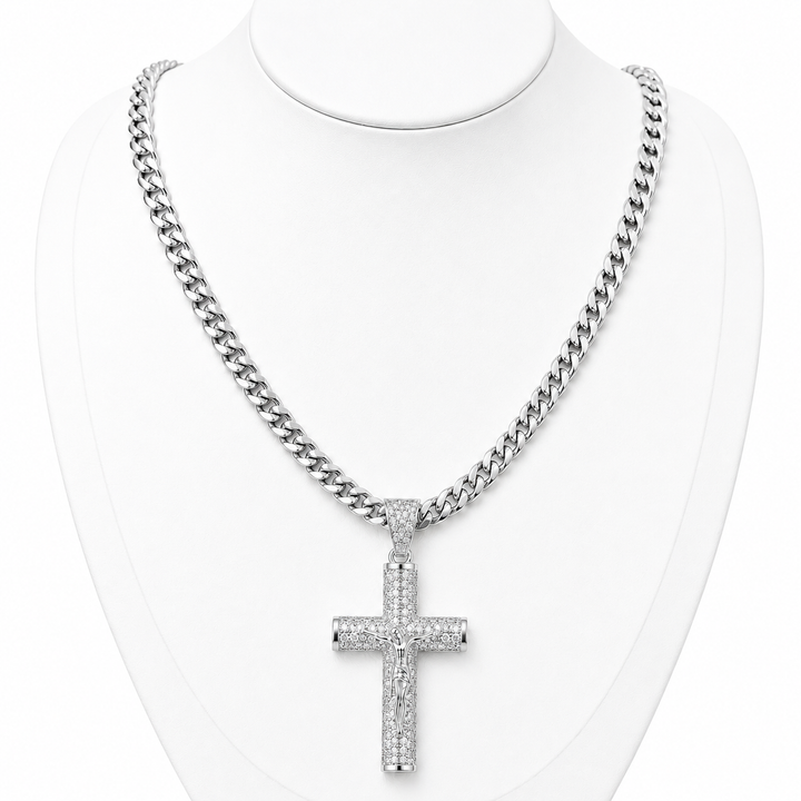 Full-Diamond Jesus Cross Pendant Necklace
