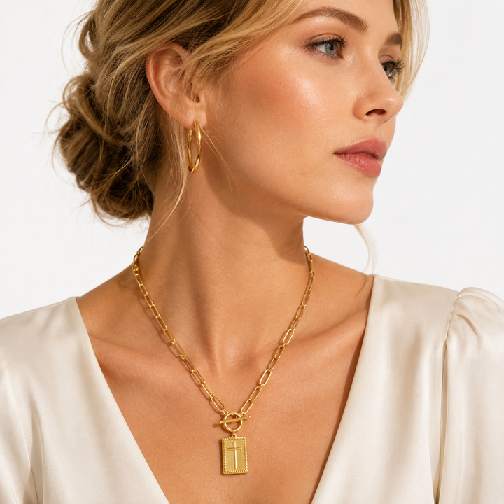 Cross Pendant Toggle Chain Necklace