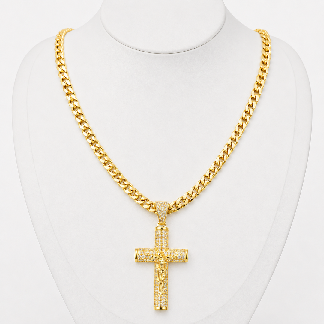 Full-Diamond Jesus Cross Pendant Necklace