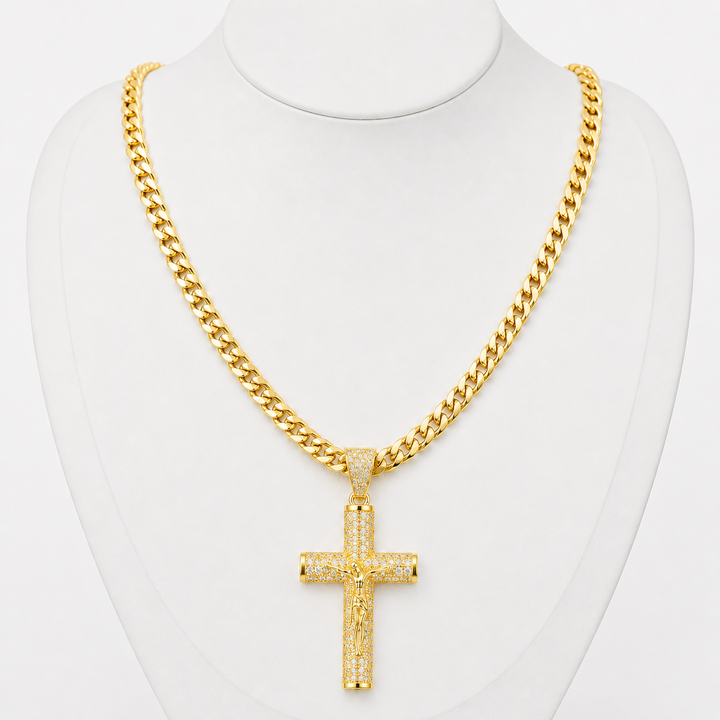 Full-Diamond Jesus Cross Pendant Necklace