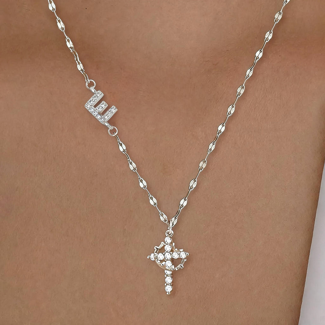 Initial Cross Zircon Pendant Necklace