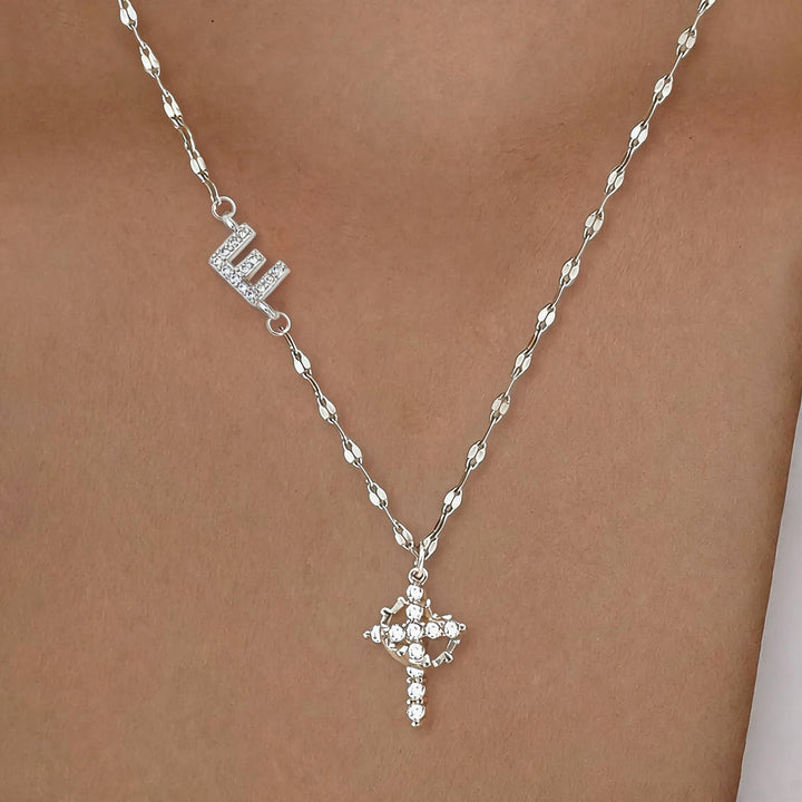 Initial Cross Zircon Pendant Necklace