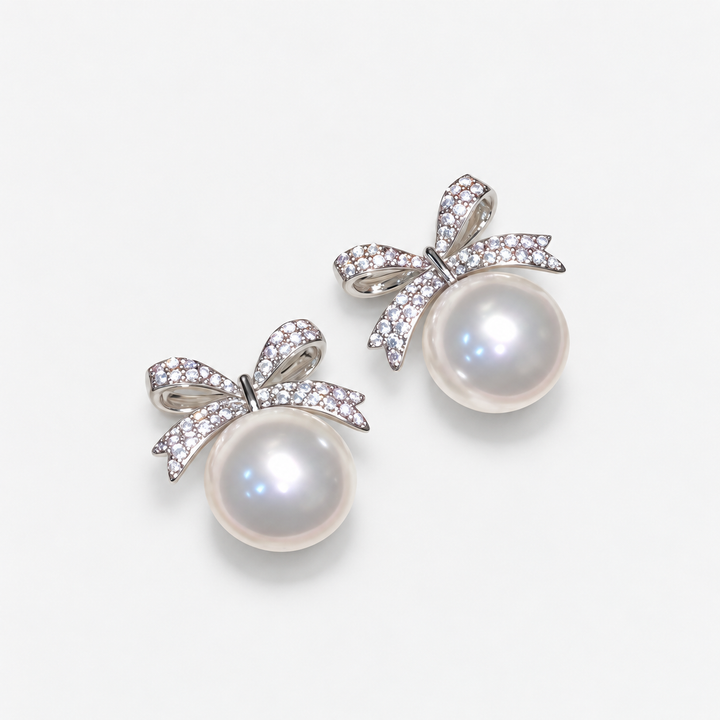 Elegant Bow Pearl Stud Earrings