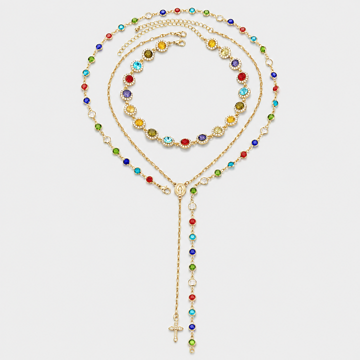 Multicolor Cross Tassel Layered Necklace