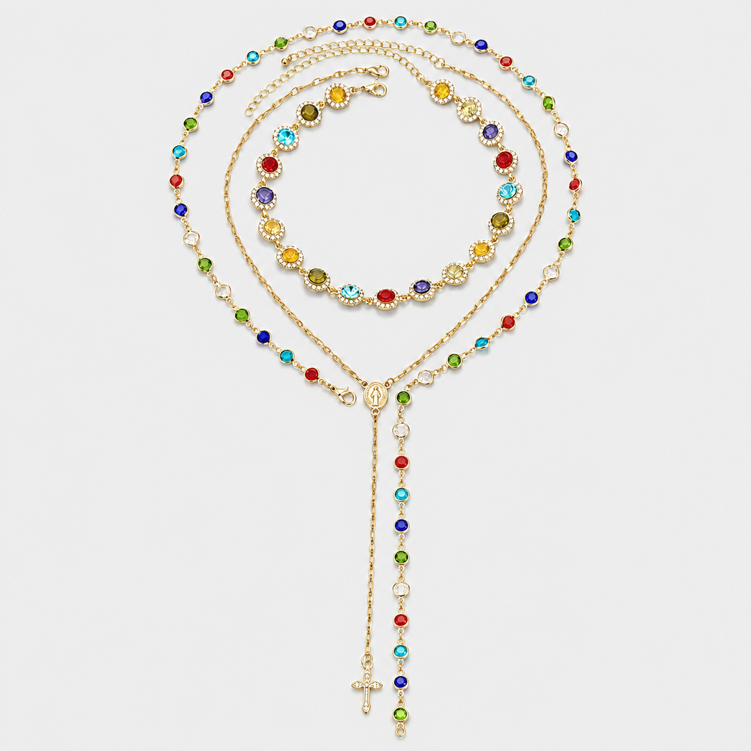 Multicolor Cross Tassel Layered Necklace