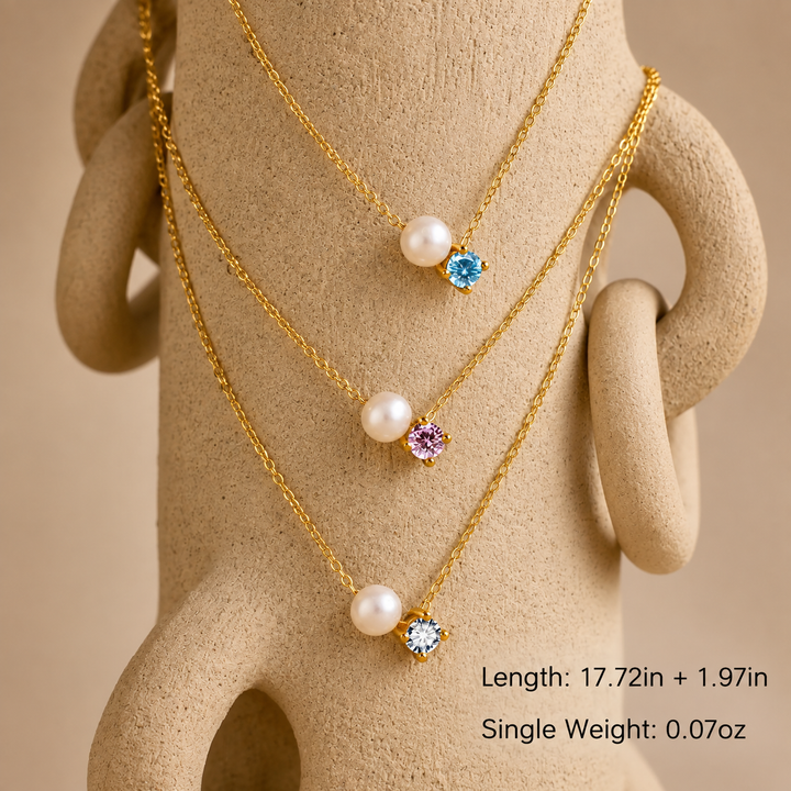 Pearl &amp; Birthstone Pendant Necklace