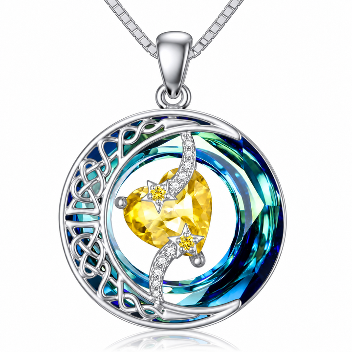 Sun, Moon &amp; Stars Birthstone Pendant Necklace