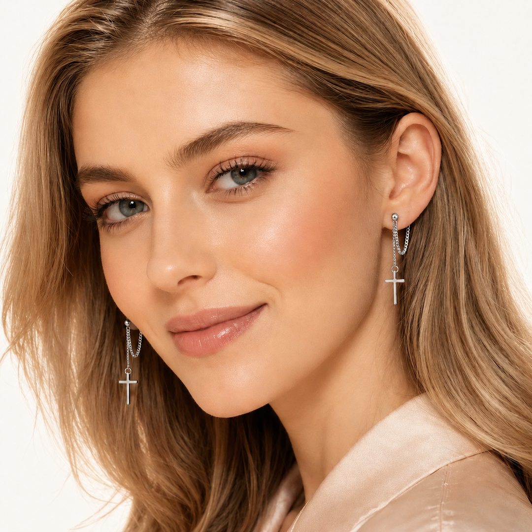 Cross Chain Drop Earrings