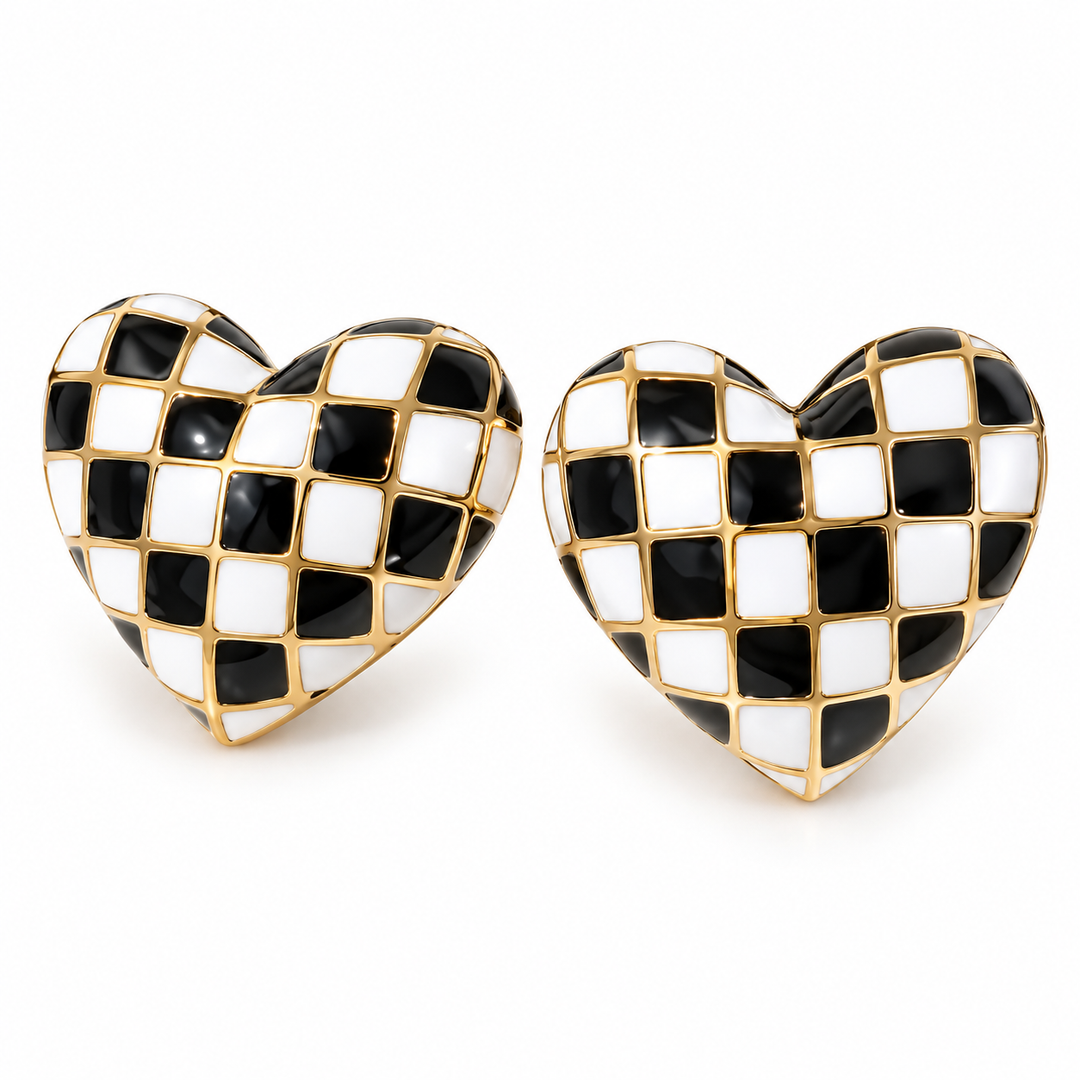 Checker Heart Statement Earrings