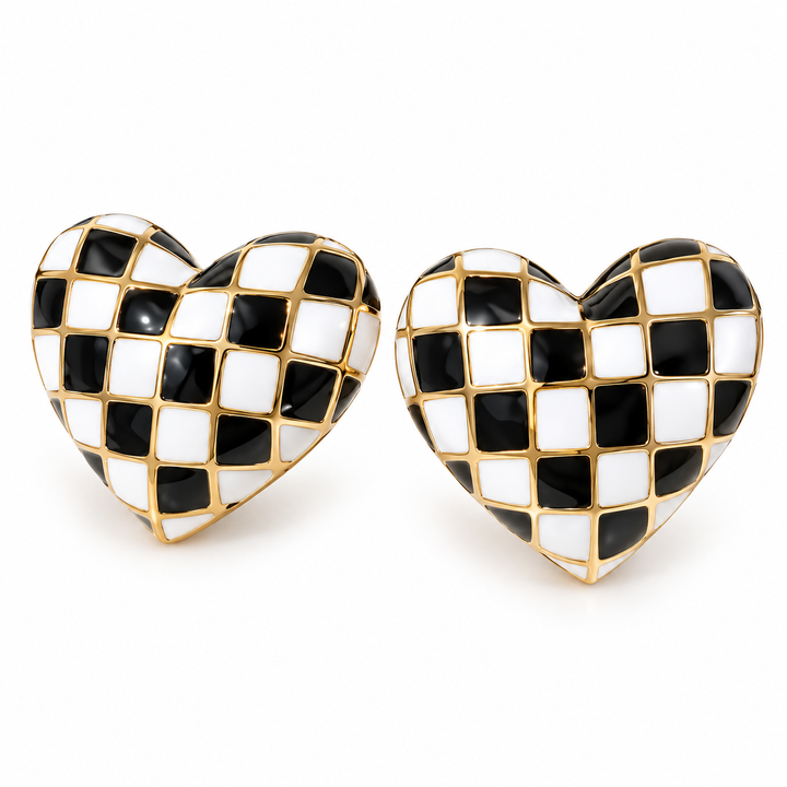 Checker Heart Statement Earrings