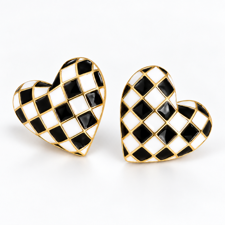 Checker Heart Statement Earrings