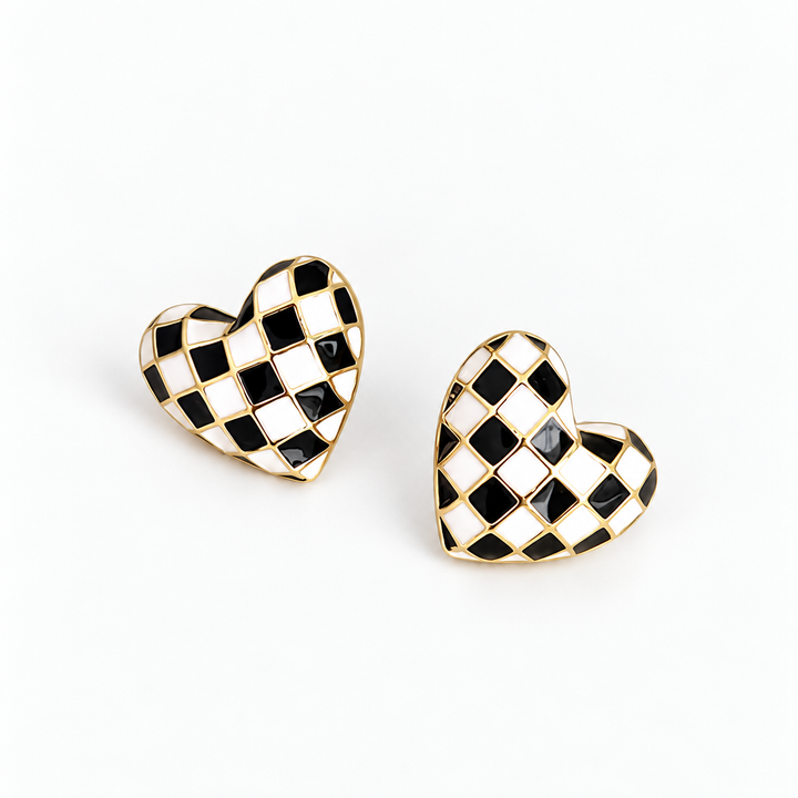 Checker Heart Statement Earrings
