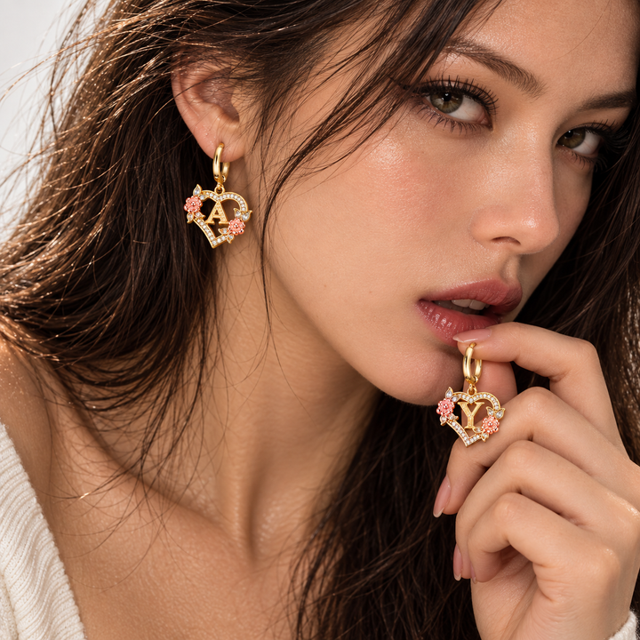 Initial Heart Drop Earrings