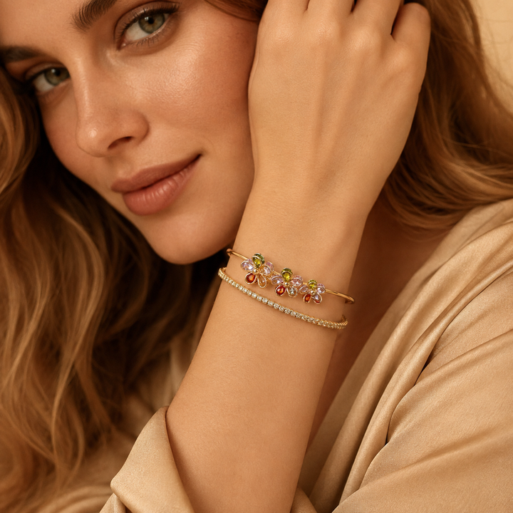 Floral Double-Band Open Cuff Bracelet