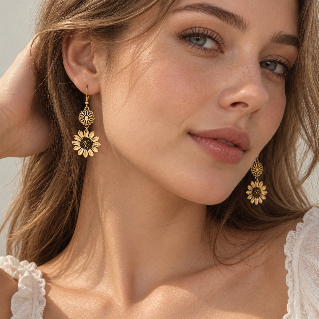 Golden Daisy Drop Earrings