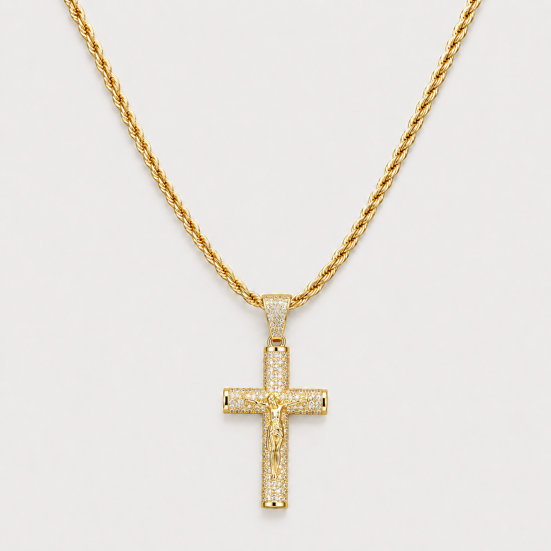 Full-Diamond Jesus Cross Pendant Necklace