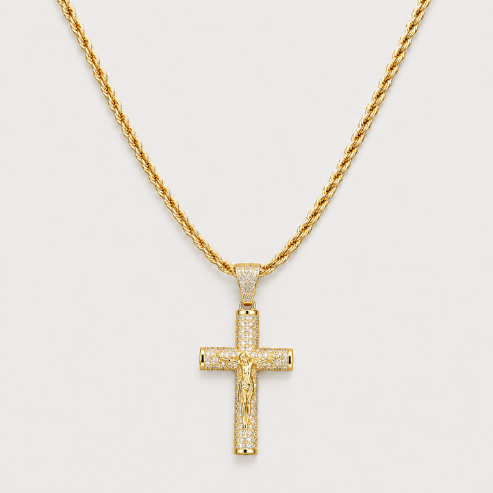 Full-Diamond Jesus Cross Pendant Necklace