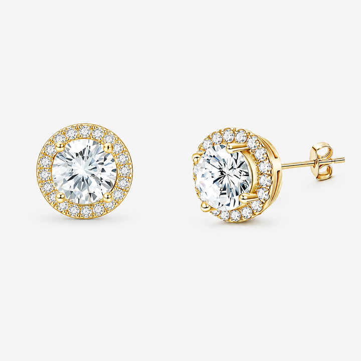 Halo CZ Stud Earrings