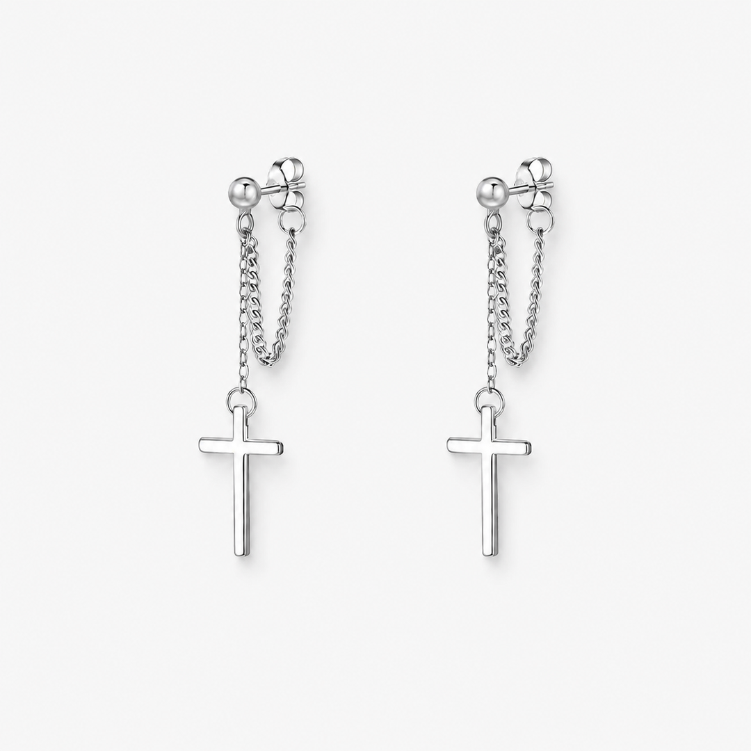 Cross Chain Drop Earrings