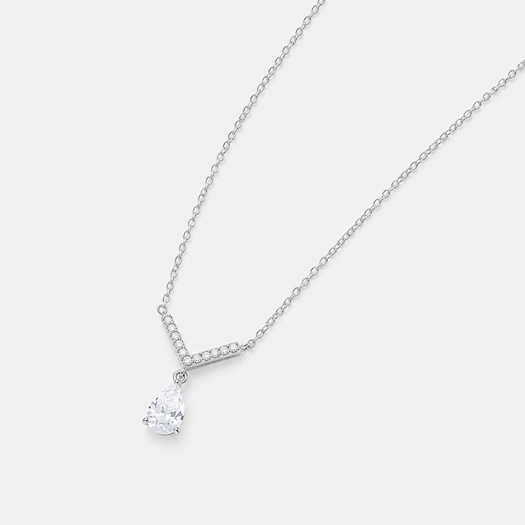 Pear-Cut V Drop Sterling Silver Necklace