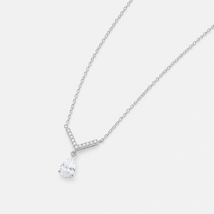 Pear-Cut V Drop Sterling Silver Necklace