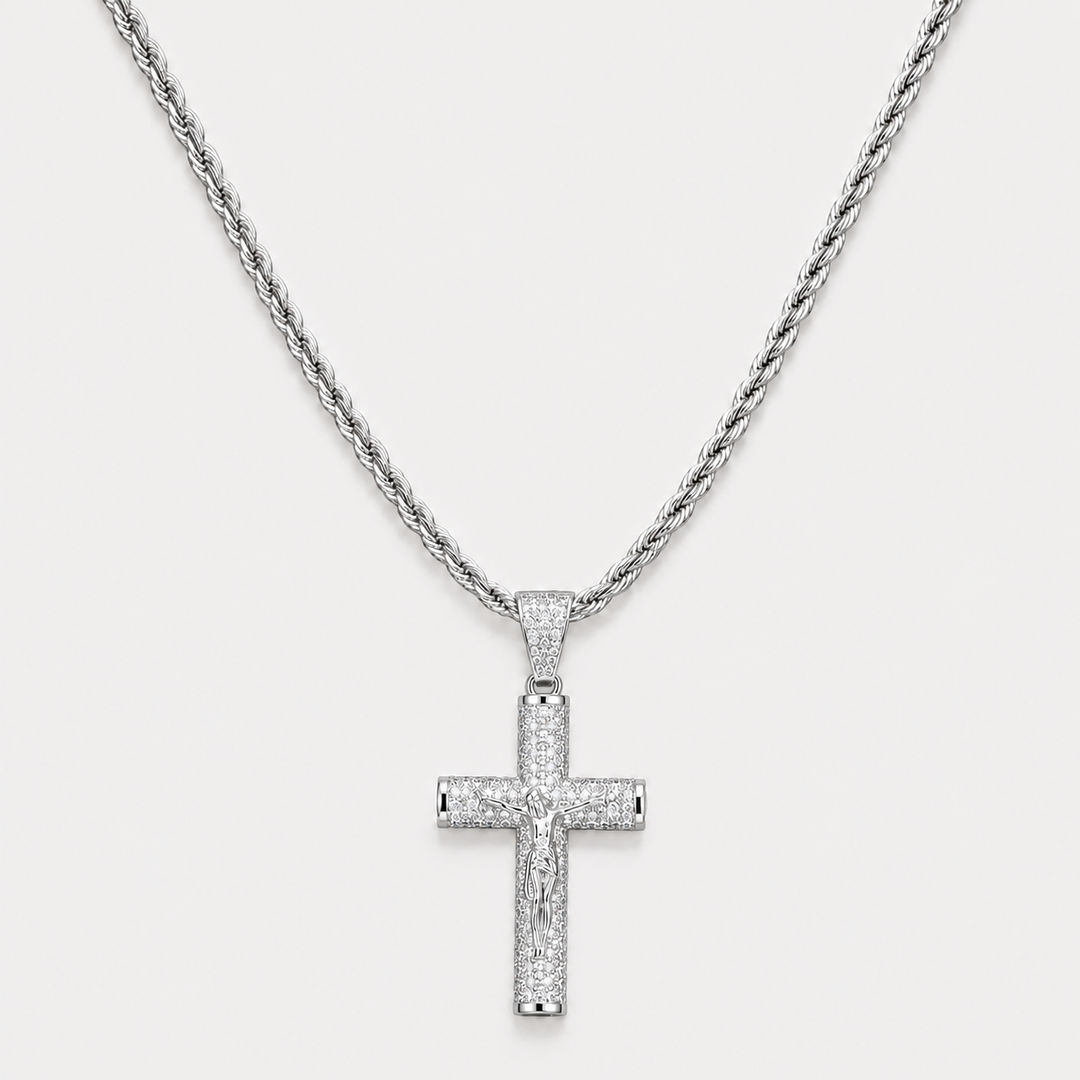 Full-Diamond Jesus Cross Pendant Necklace