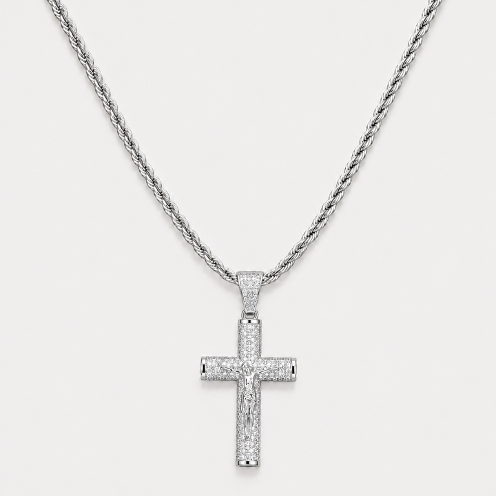Full-Diamond Jesus Cross Pendant Necklace