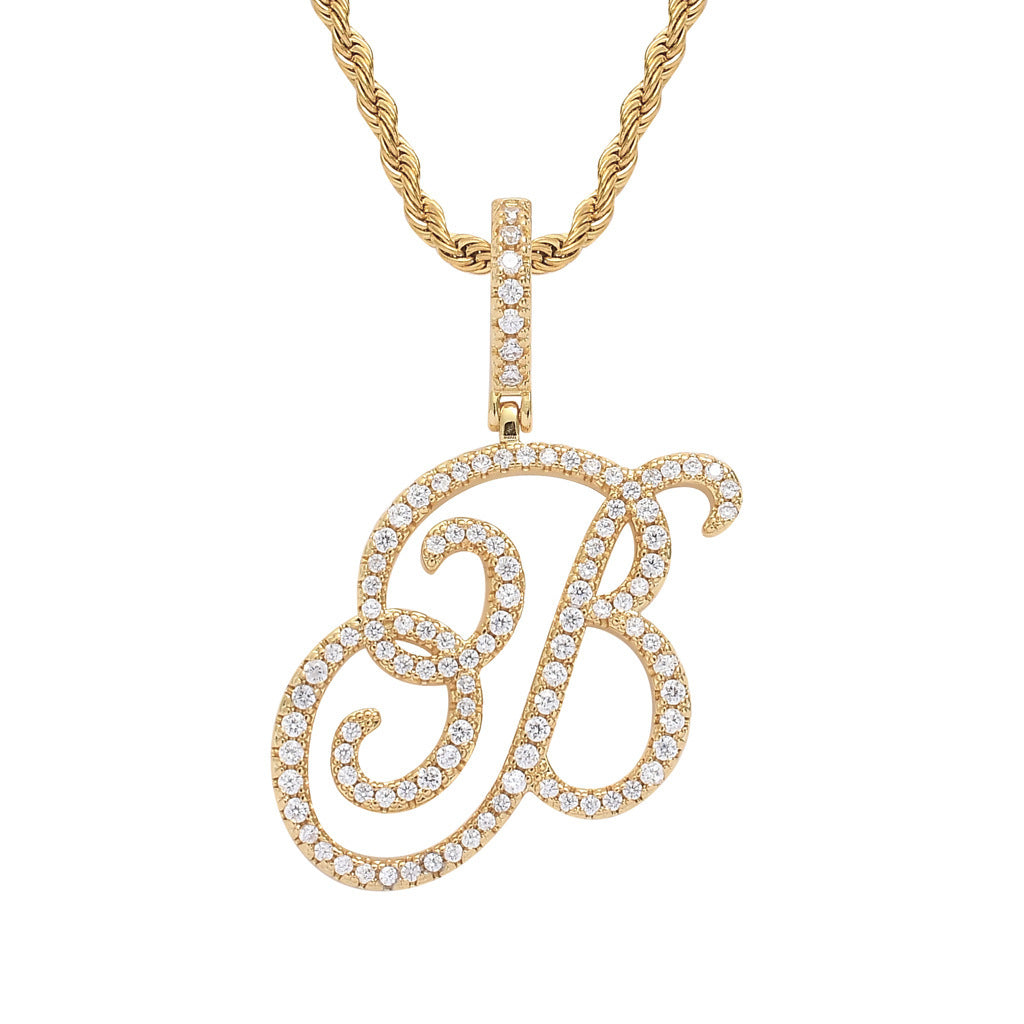 Pavé Script Initial Pendant Necklace