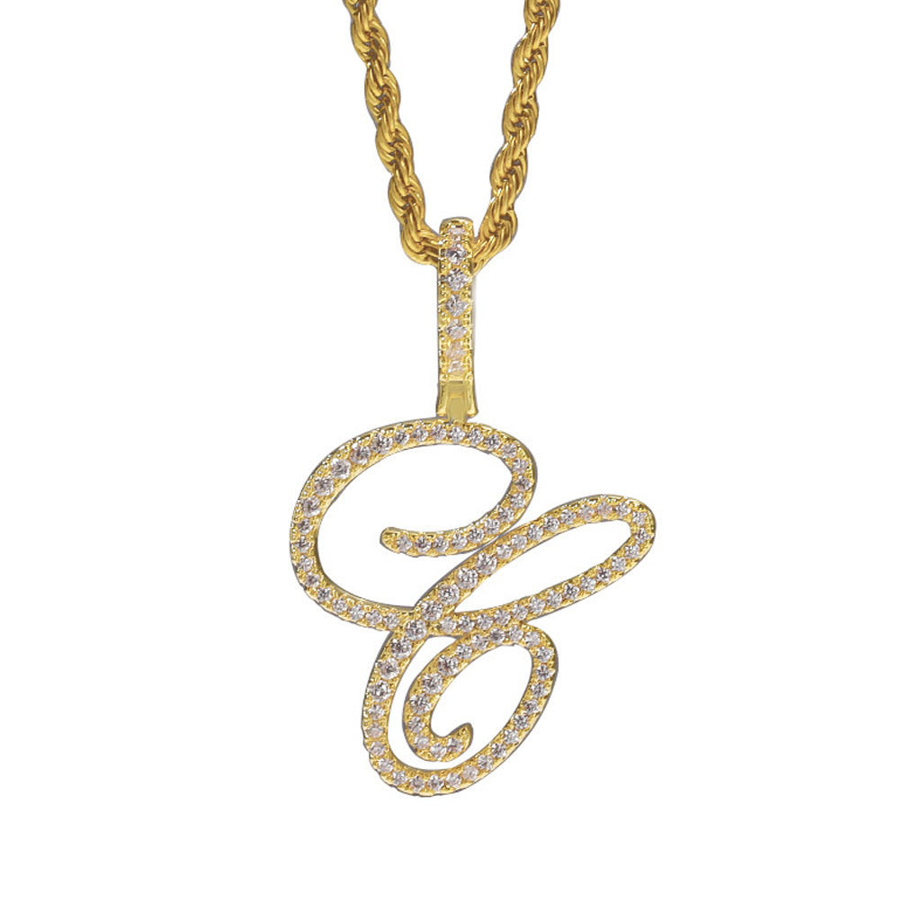 Pavé Script Initial Pendant Necklace